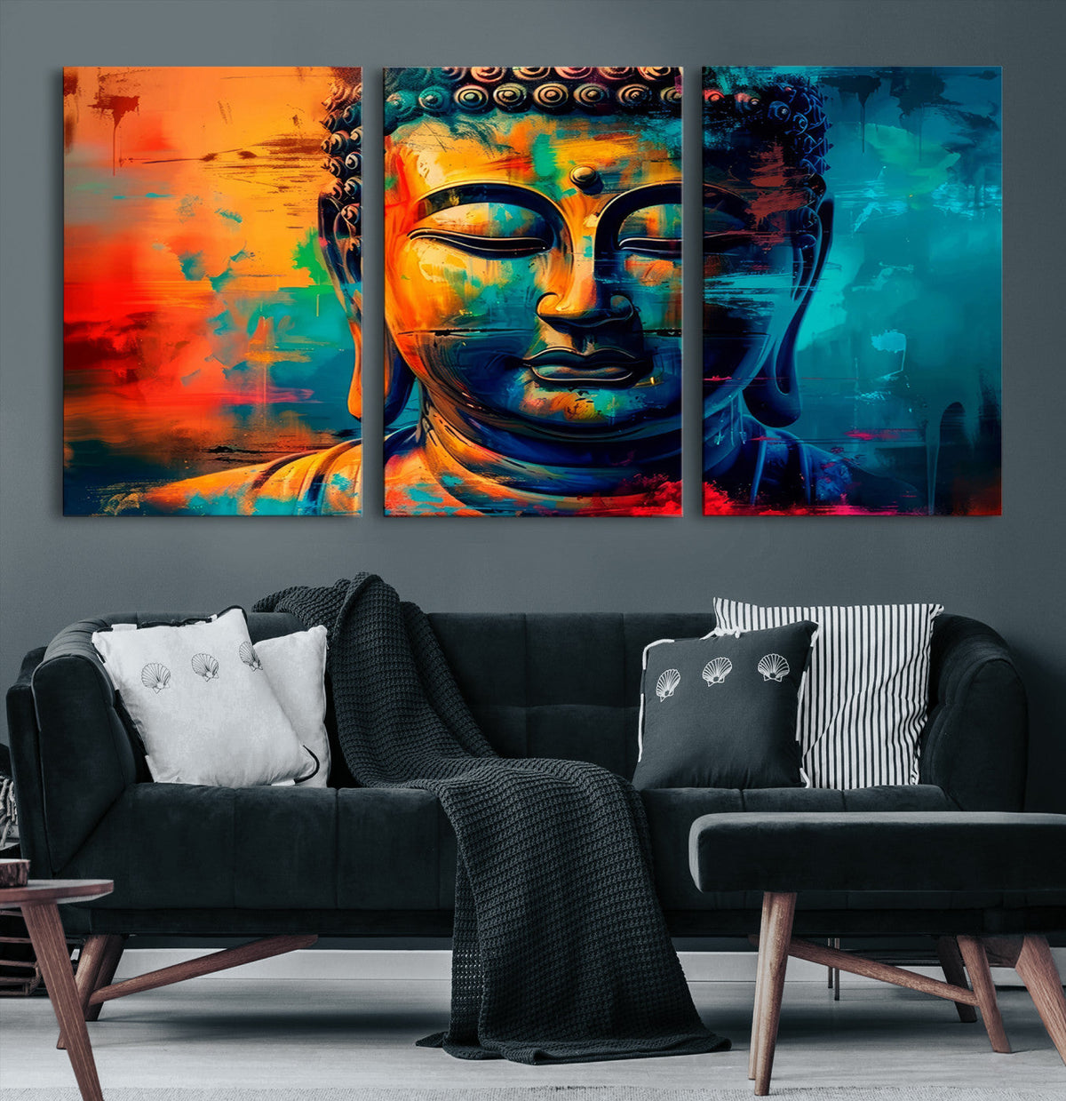 Colorful Buddha Wall Art | Framed Abstract Portrait Canvas