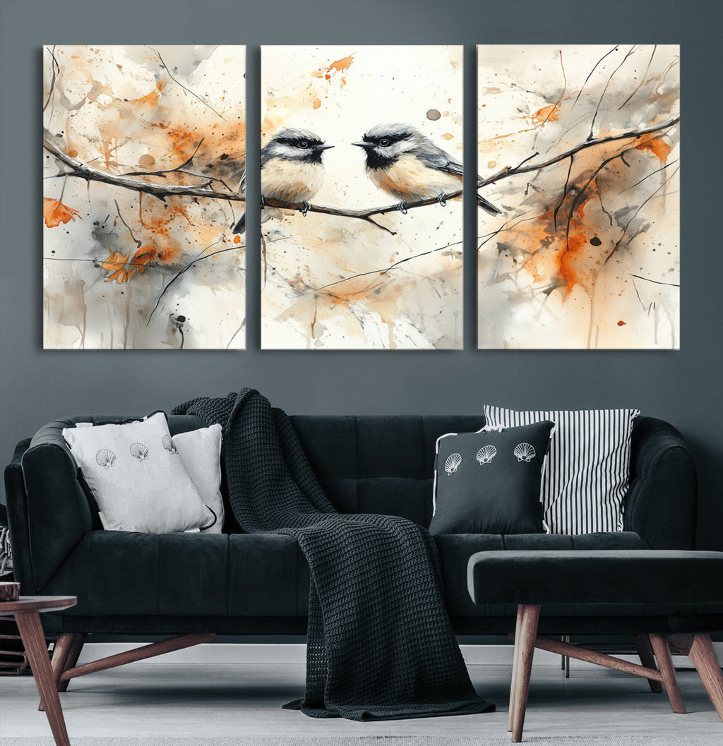 Beautiful Birds Wall Art | Framed Watercolor Branch Canvas