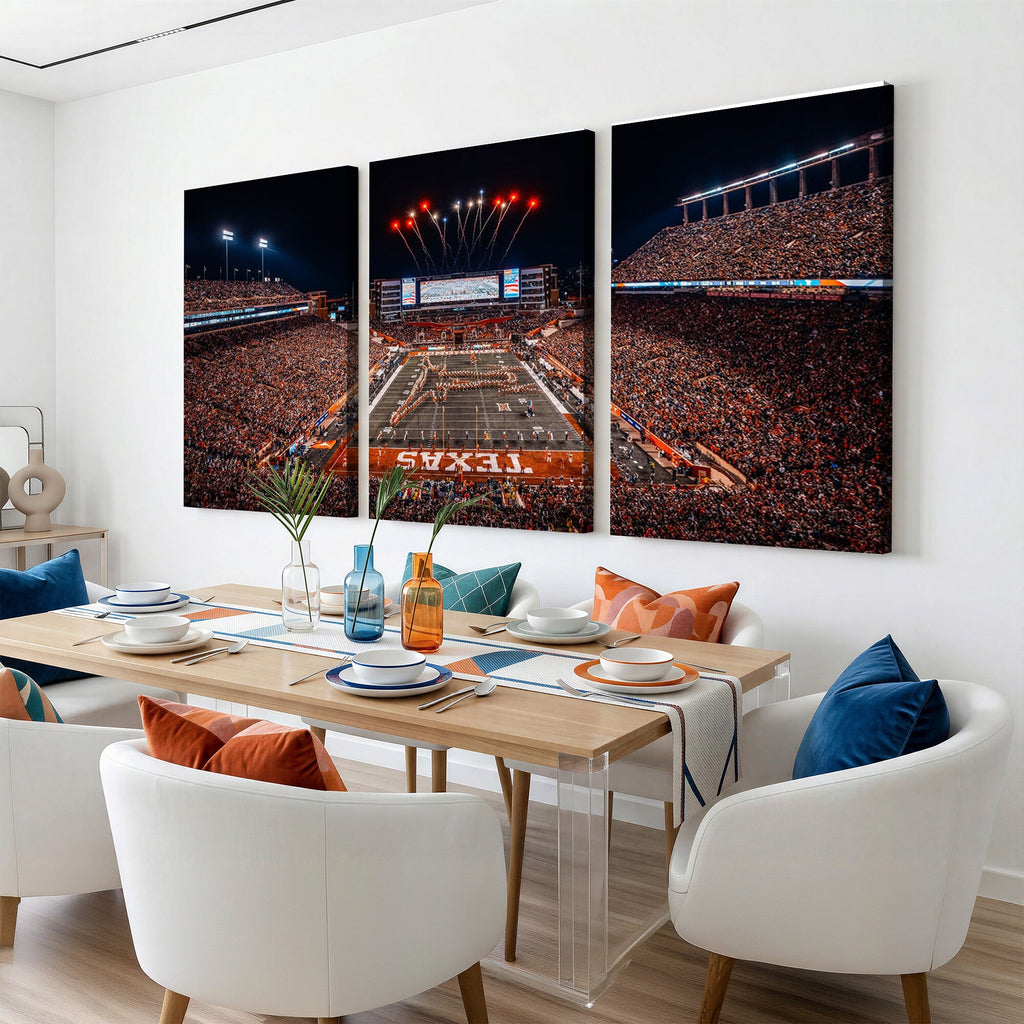 Texas Stadium Night Game Wall Art Canvas Print, Vibrant Football Fireworks Scene