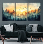 Sunrise Forest Wall Art | Framed Misty Pines Canvas Artwork