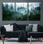 Misty Forest Wall Art Canvas Print | Framed Foggy Mountain Landscape
