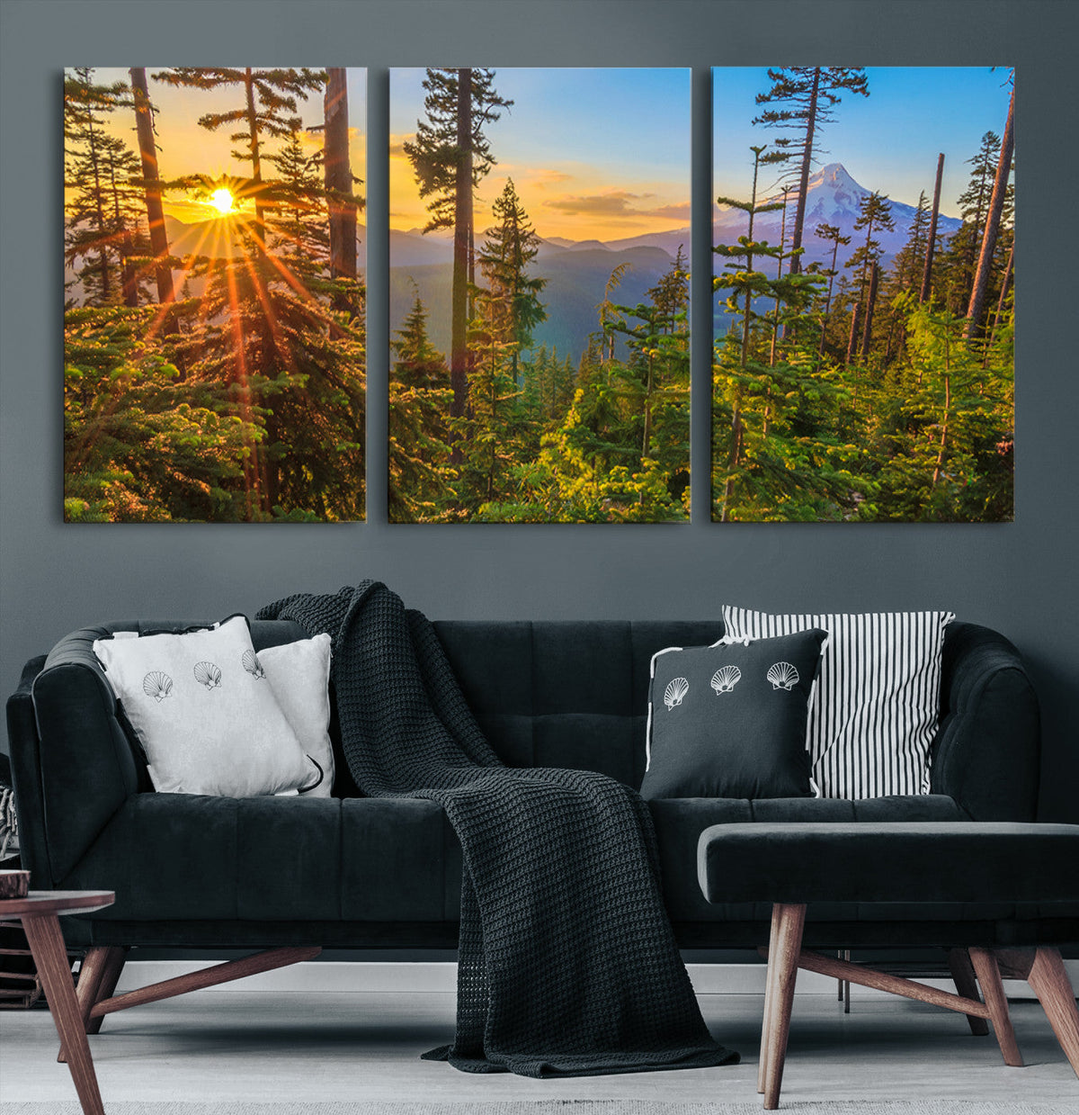 Forest Sunset Wall Art Canvas Print | Green Pines in Golden Light