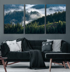 Misty Forest Wall Art Canvas Print | Pine Hills with Foggy Trees