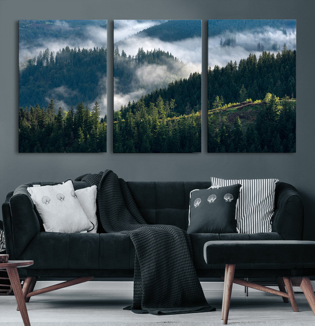Misty Forest Wall Art Canvas Print | Pine Hills with Foggy Trees