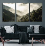 Misty Valley Wall Art Canvas Print | Foggy Forest and Pine Trees