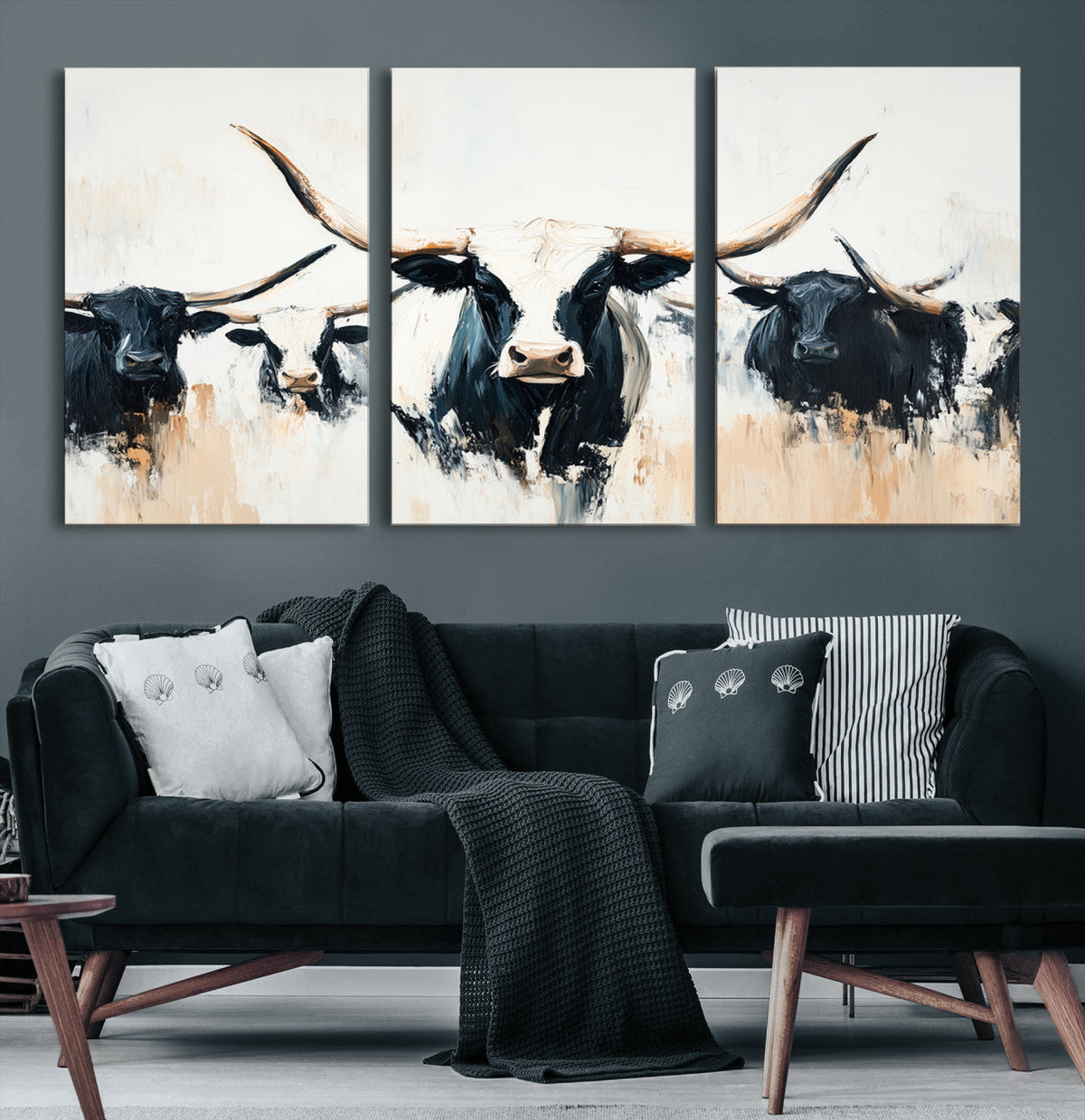 Texas Longhorn Wall Art Canvas Print | Majestic Horned Bull in Black and White