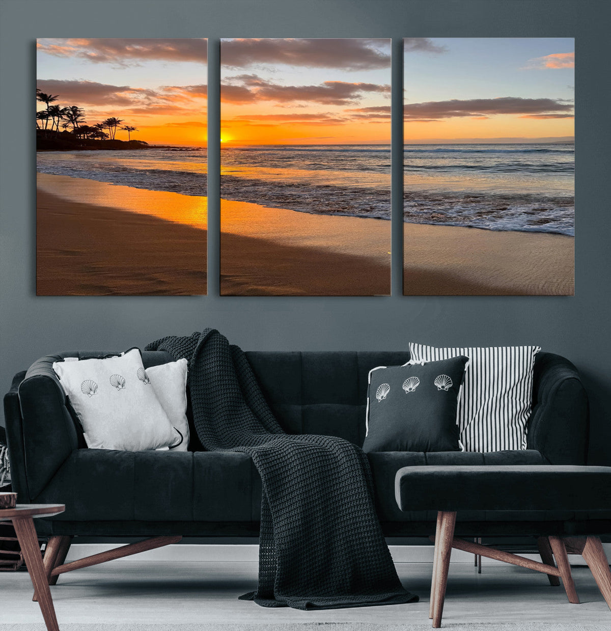 Tropical Beach Wall Art | Framed Sunset Ocean Canvas