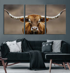Texas Longhorn Wall Art Canvas Print | Rustic Brown Bull Western Decor