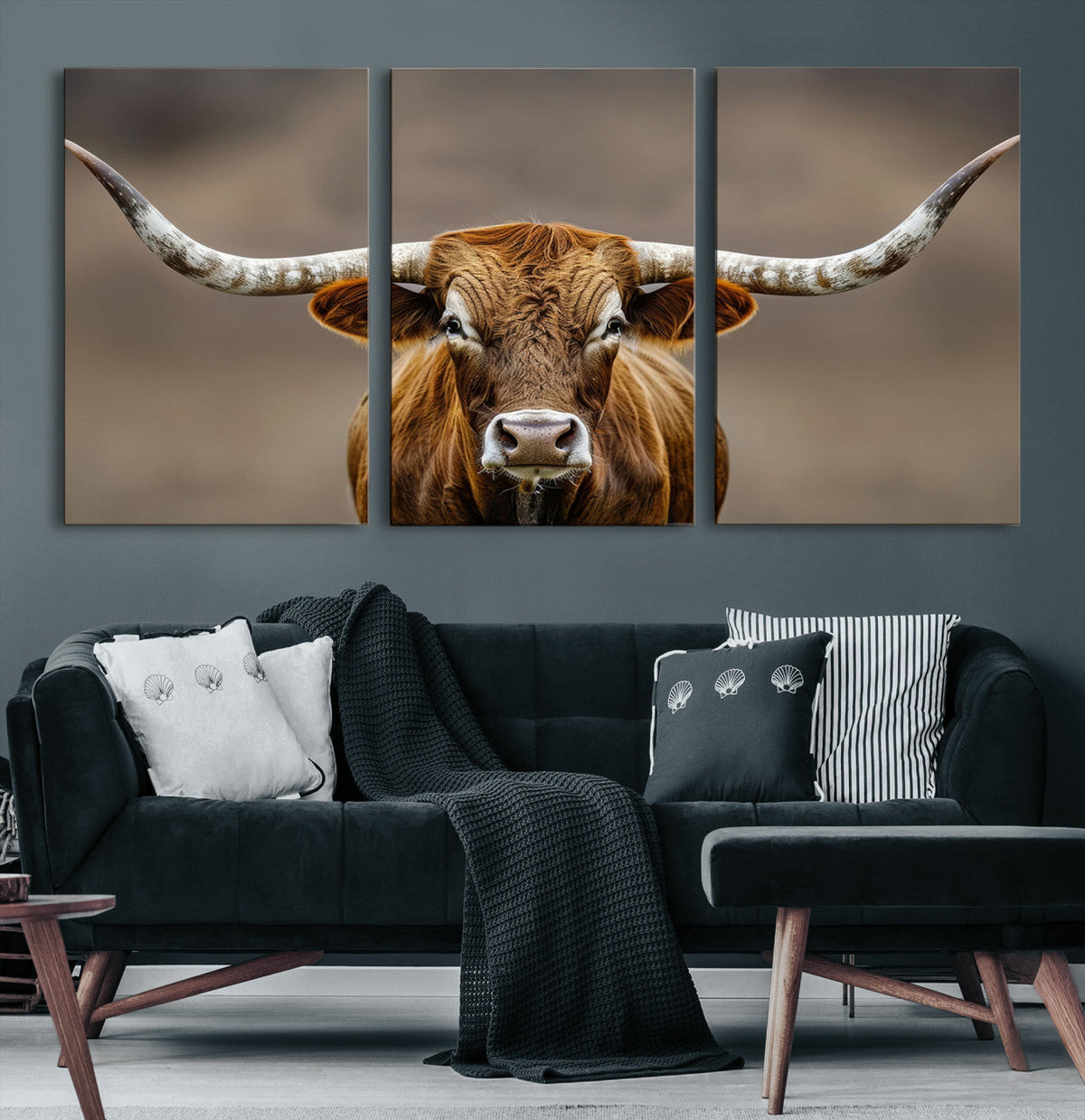 Texas Longhorn Wall Art Canvas Print | Rustic Brown Bull Western Decor