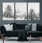 Ski Lift Wall Art | Framed Snowy Mountain Canvas Artwork