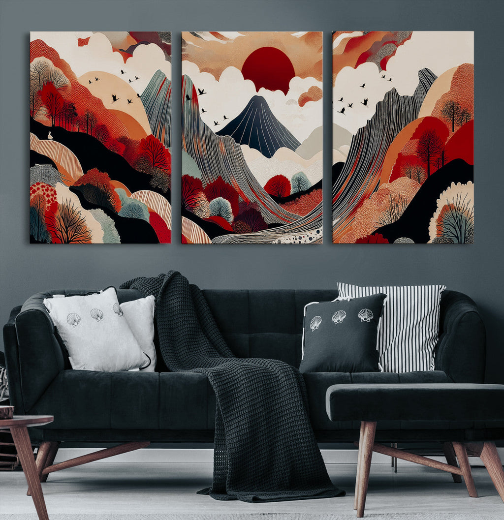 Abstract Mountain Wall Art | Framed Vibrant Landscape Canvas