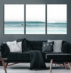 Surfing Wall Art Canvas Print, Framed Minimalist Ocean Waves Beach Art