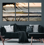 Sunset Surf Wall Art Canvas Print, Framed Golden Hour Waves Boho Beach Art