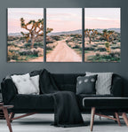 Joshua Tree Wall Art Canvas Print, Framed Desert Road Scene at Sunset