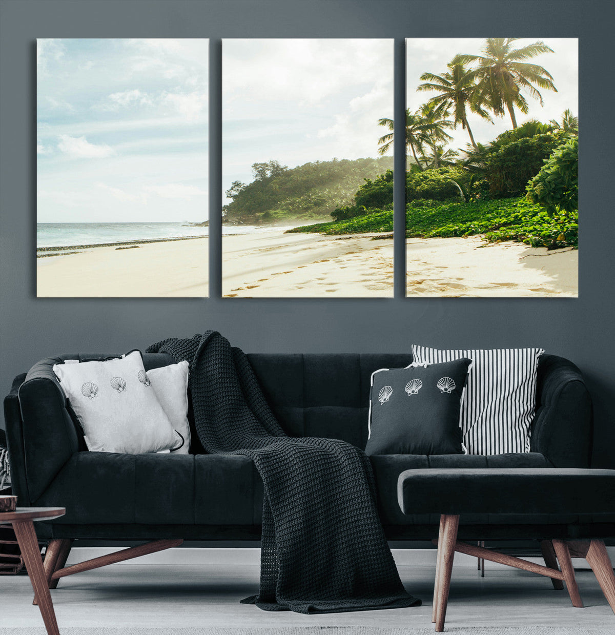 Relaxing Beach Wall Art Canvas Print, Framed Ocean View Coastal Serenity