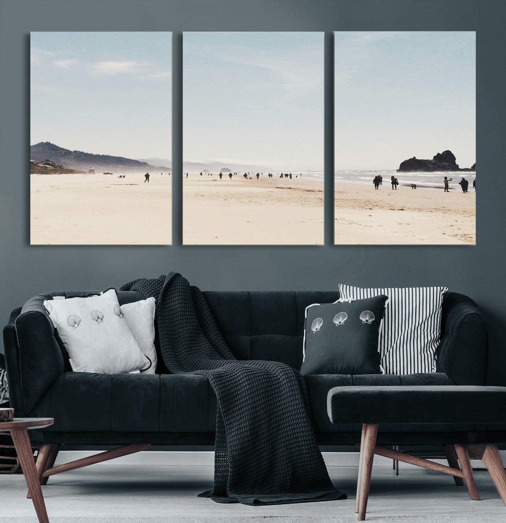 Minimalist Beach Wall Art Canvas Print, Framed Coastal Serenity Soft Sand