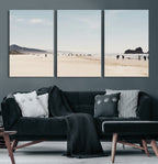 Minimalist Beach Wall Art Canvas Print, Framed Coastal Serenity Soft Sand