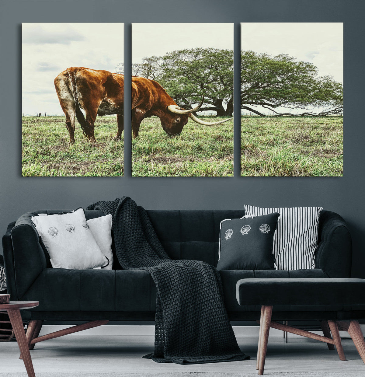Texas Longhorn Wall Art Canvas Print, Rustic Western Ranch
