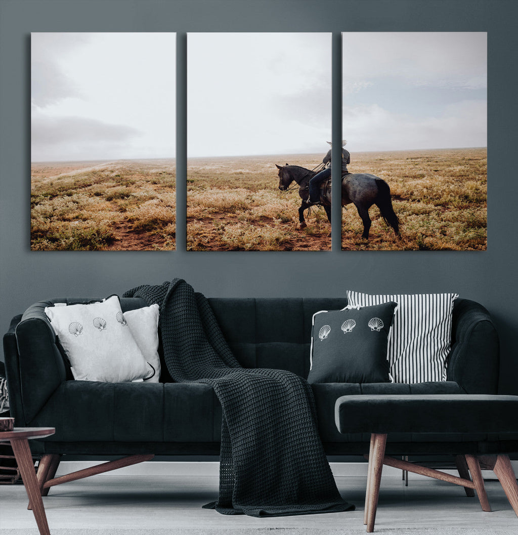 Cowboy Wall Art Canvas Print, Framed Western Rustic Ranch Scene