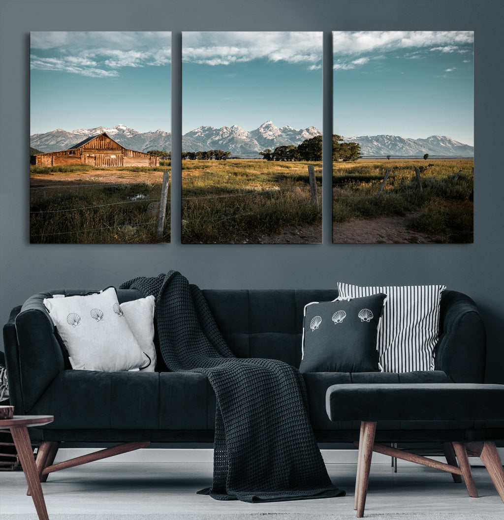 Rustic Farmhouse Wall Art Canvas Print, Teton Range Mormon Row Barn