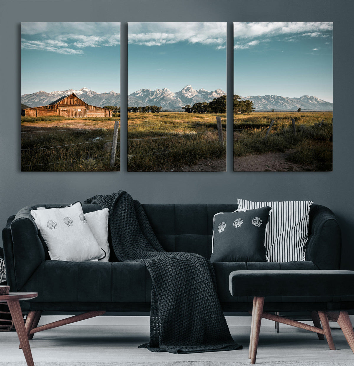 Rustic Farmhouse Wall Art Canvas Print, Teton Range Mormon Row Barn