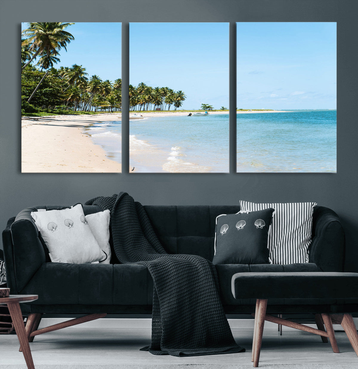 Palm Tree Coast Wall Art Canvas Print, Framed Island Getaway with Crystal Blue Water