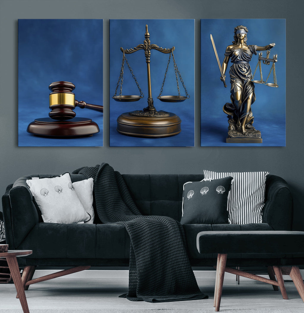 Legal Justice Wall Art Canvas Print | Gavel, Scales and Lady Justice