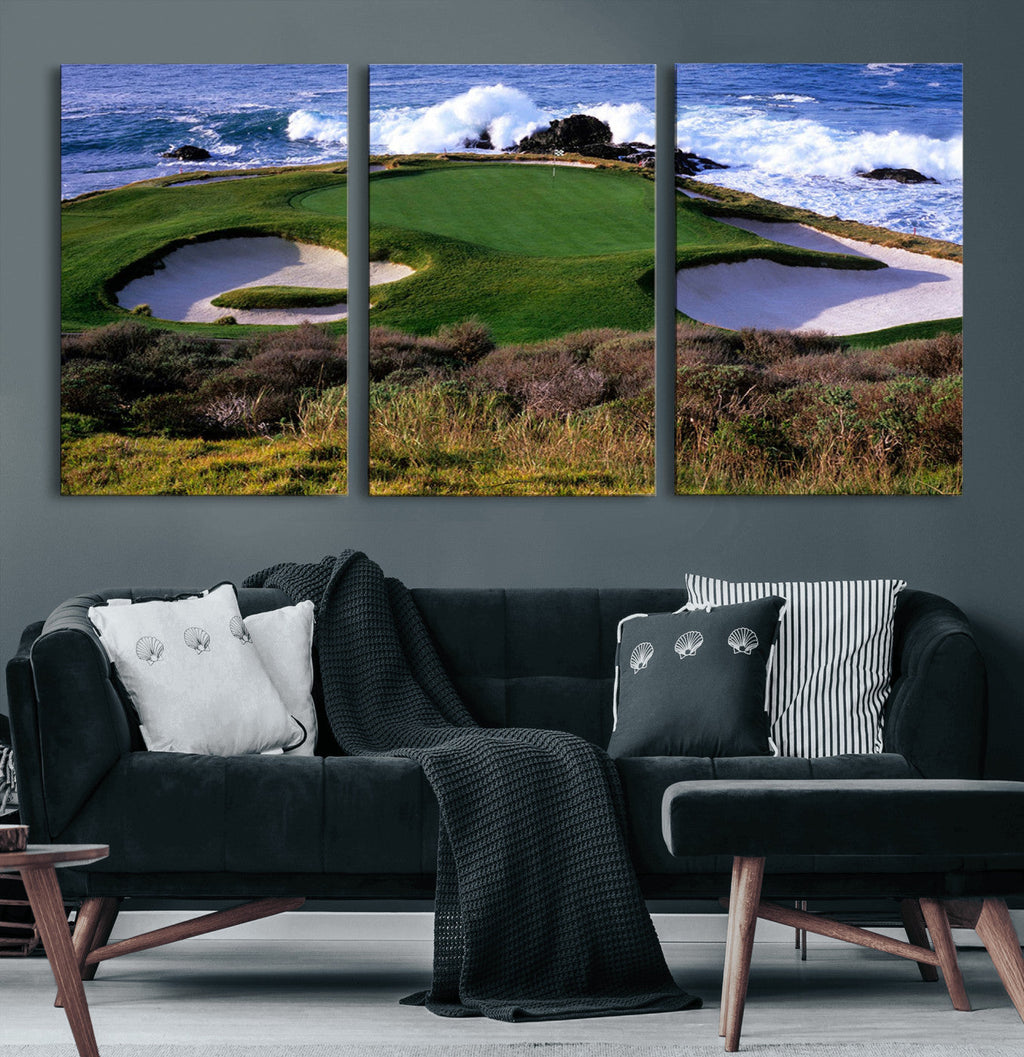 California Pebble Beach Golf Links Wall Art Canvas Print, Iconic Monterey Coastal Golf Course