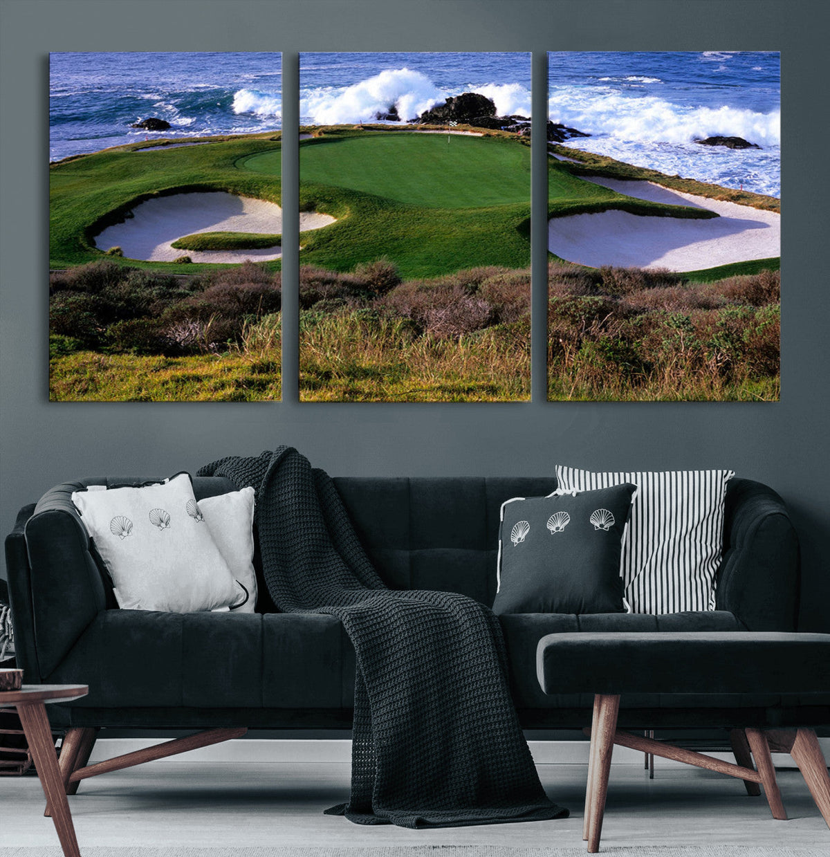 California Pebble Beach Golf Links Wall Art Canvas Print, Iconic Monterey Coastal Golf Course