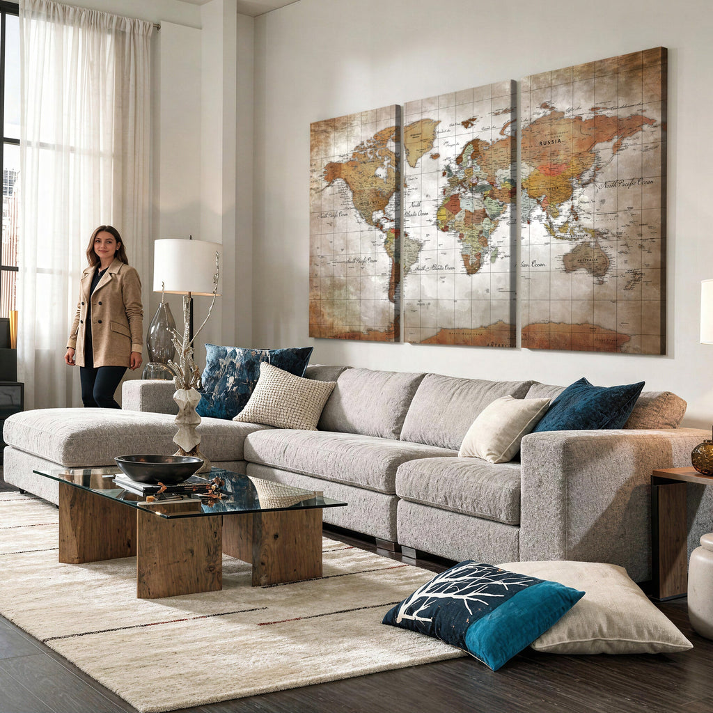 Vibrant Watercolor World Map Canvas Wall Art | Framed Travel Map