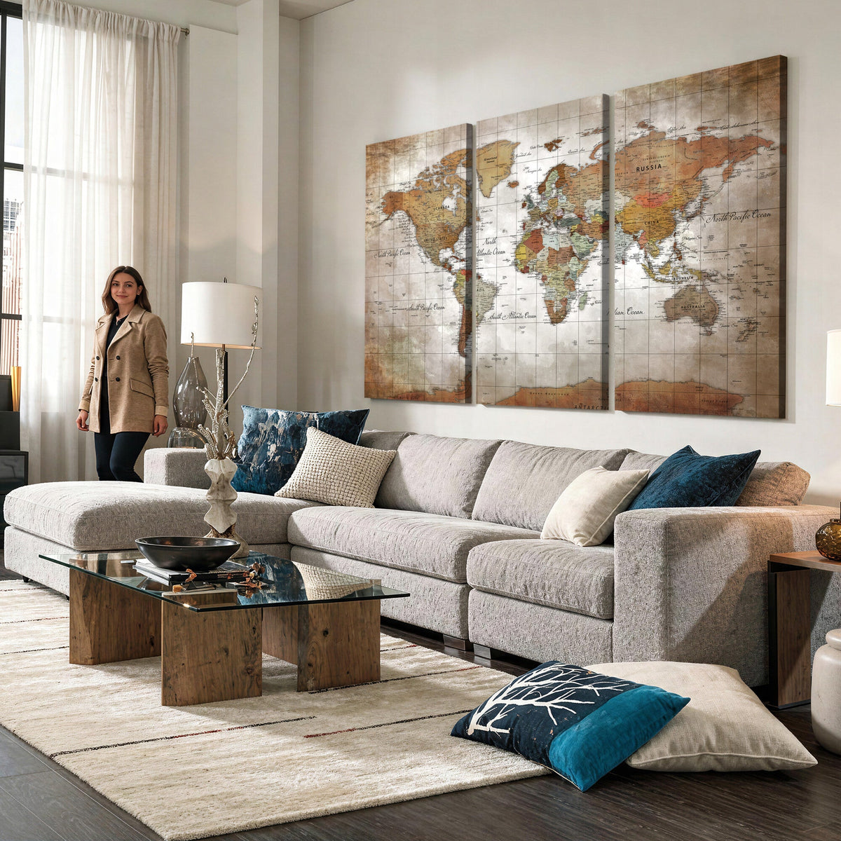 Vibrant Watercolor World Map Canvas Wall Art | Framed Travel Map