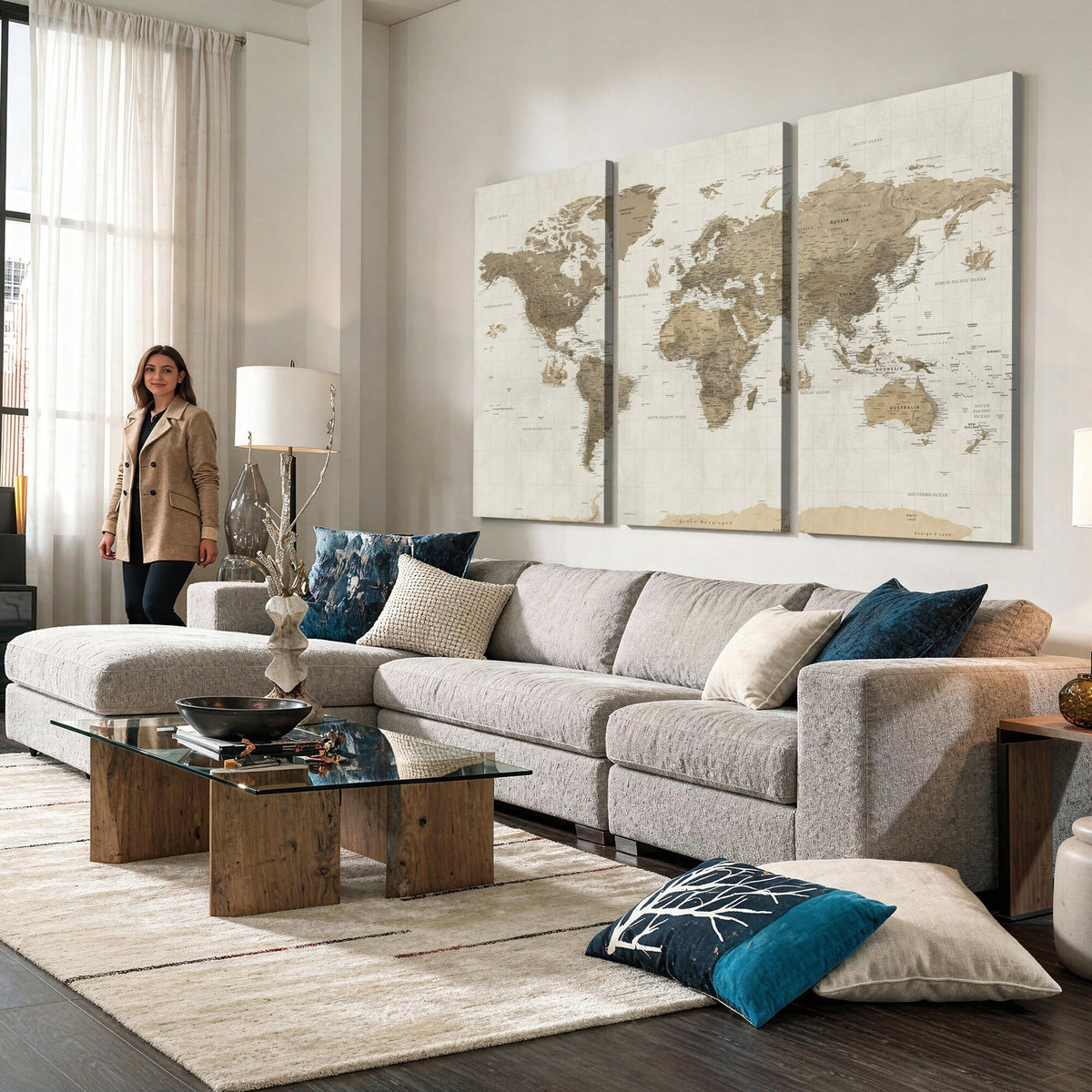 Detailed World Map Wall Art Canvas Print