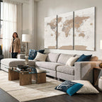 Framed Large World Map Canvas Print for Office Decor