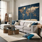 Navy Blue World Map Canvas Print | Framed Travel Map Wall Art