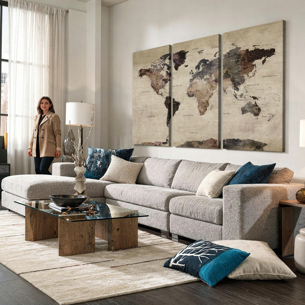 World Map Canvas Print, Detailed Map of the World, Adventure Gift for Couples and Anniversaries