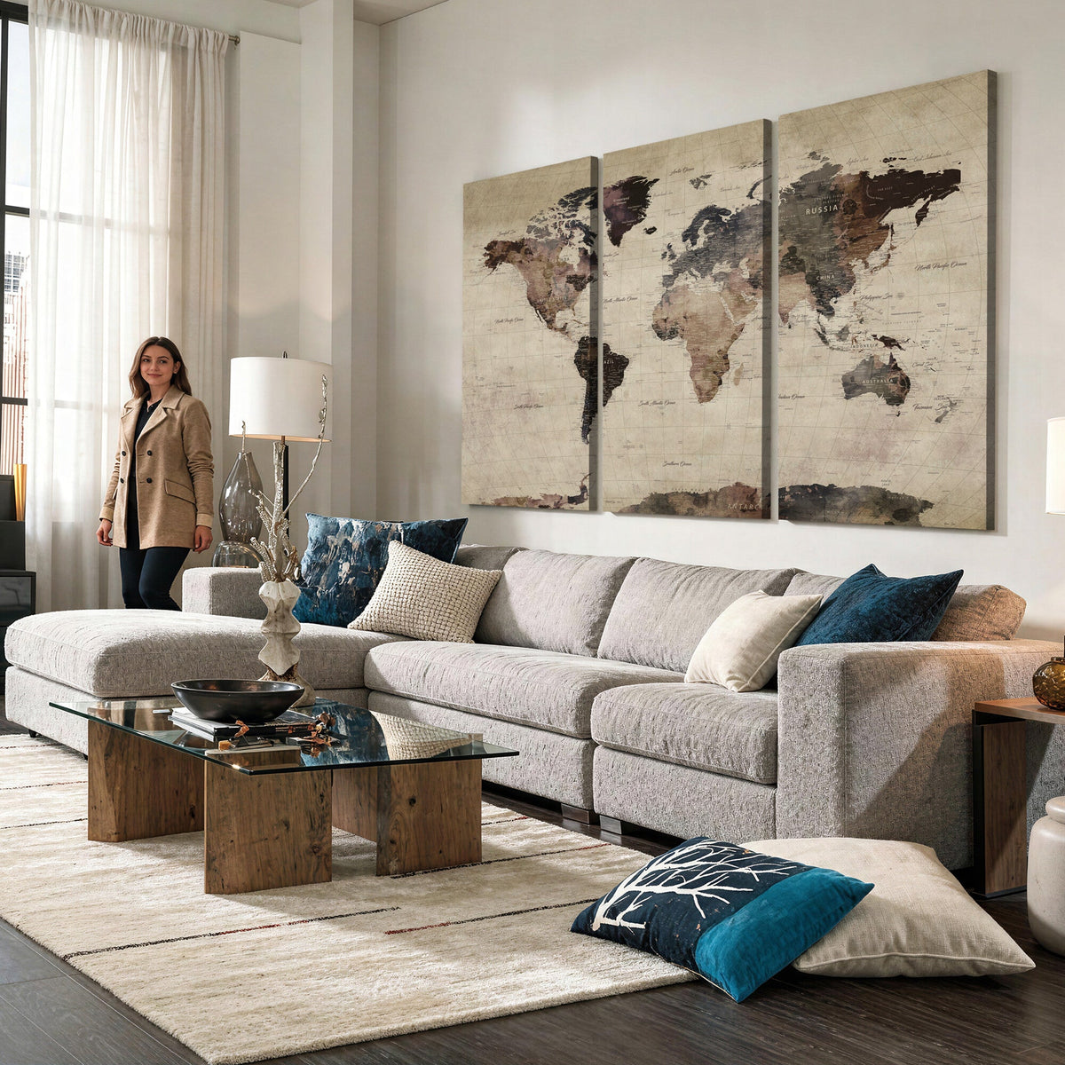 World Map Canvas Print, Detailed Map of the World, Adventure Gift for Couples and Anniversaries
