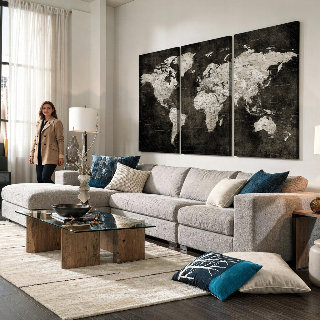 Vintage World Map Wall Art Canvas Print | Framed Large Map Wall Art