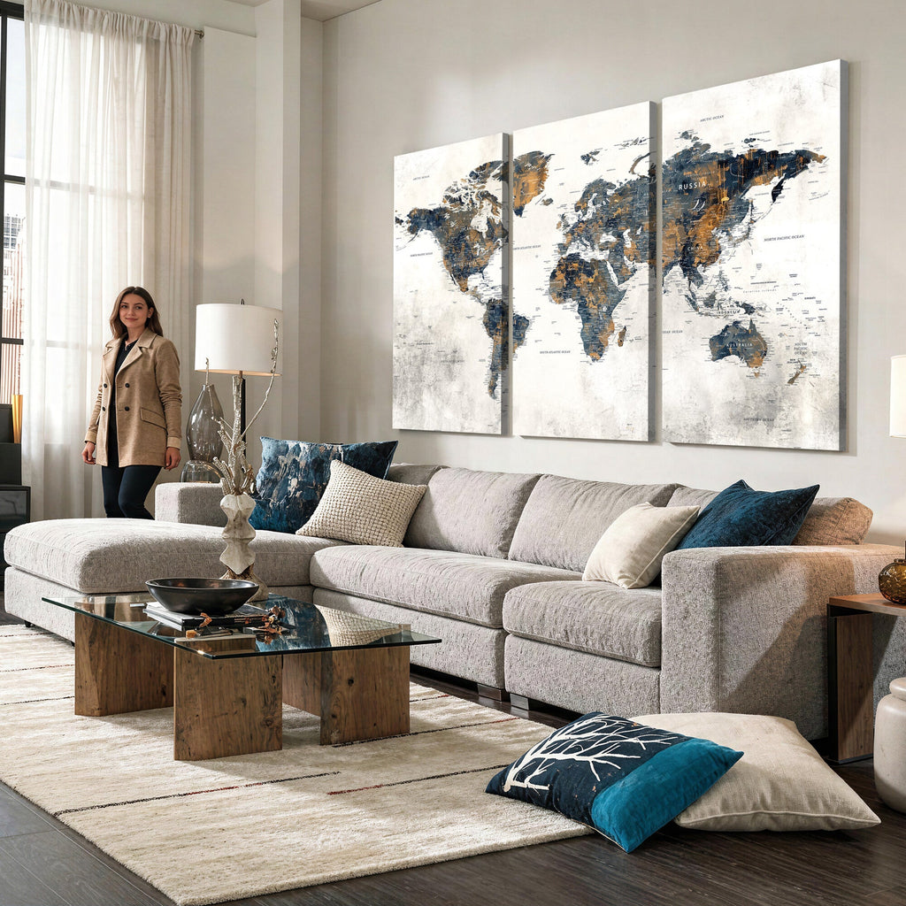 World Map Wall Art Canvas Print for Office Wall Decor