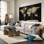 Beige World Map Canvas Wall Art Print, Minimal Black and Beige Map