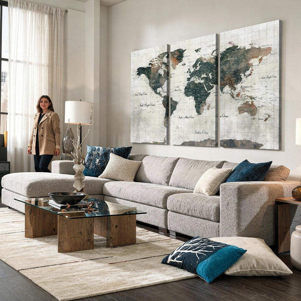 World Map Canvas Print | Framed Travel Map Wall Art for Couples