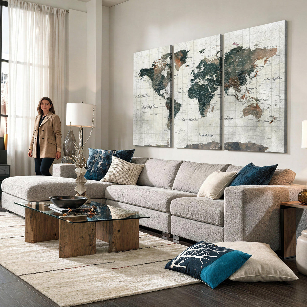 World Map Canvas Print | Framed Travel Map Wall Art for Couples