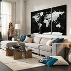 World Map Canvas Print | Framed Push Pin Wall Art, Color Splash Travel Map