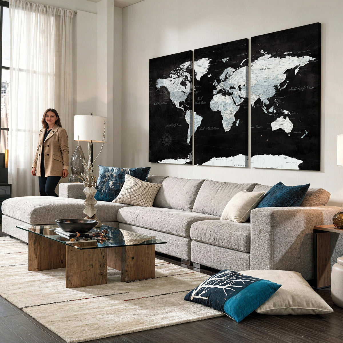 World Map Canvas Print | Framed Push Pin Wall Art, Color Splash Travel Map