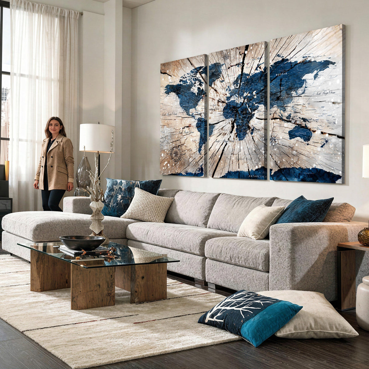Rustic World Map Canvas Print | Framed Wall Art for Couples