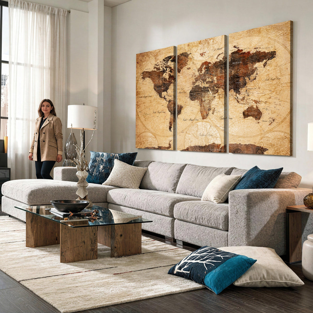 Modern Red and Gray World Map Canvas Print | Framed Wall Art
