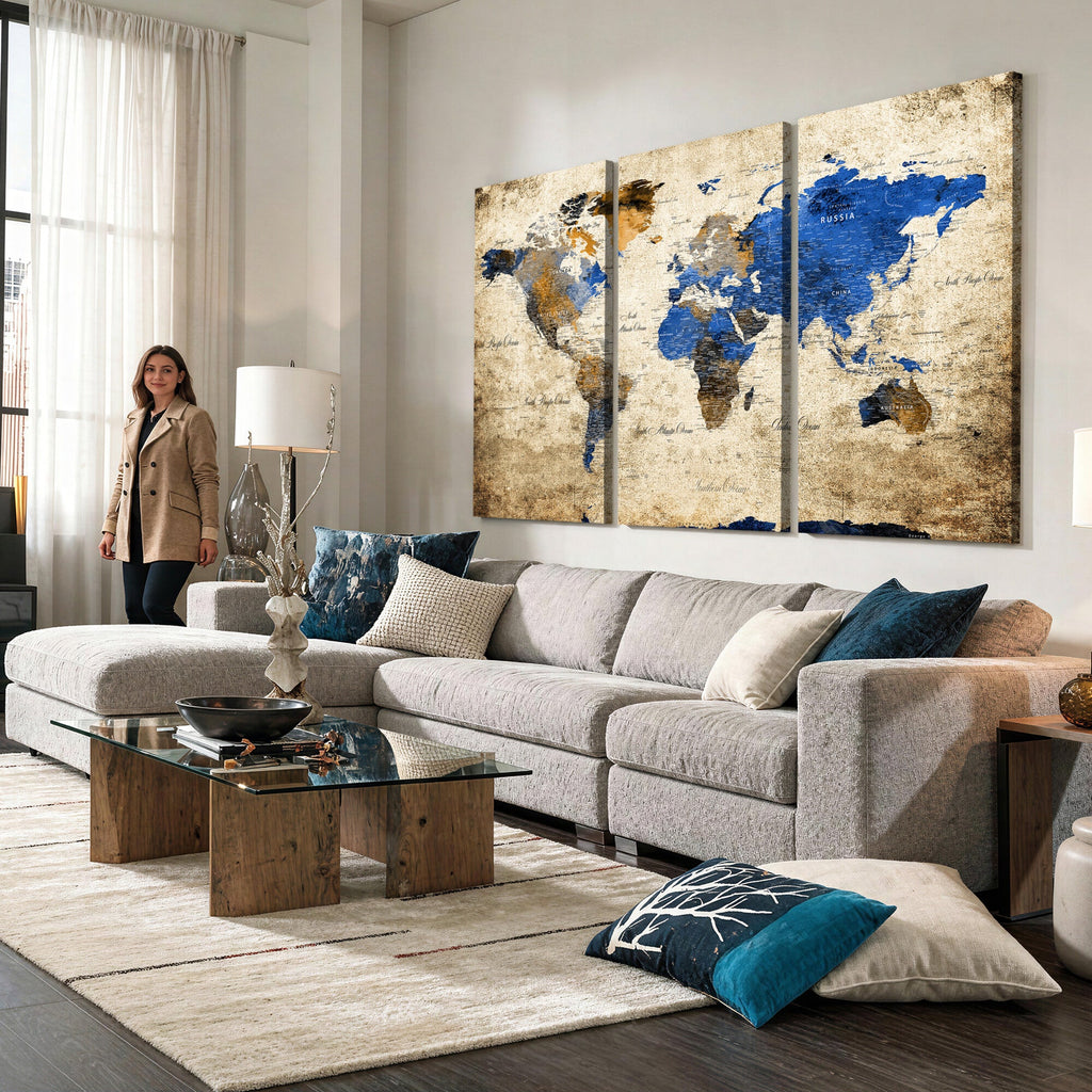 World Map Canvas Print | Colorful Abstract Travel Map, Framed Wall Art
