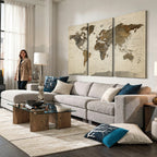 Vintage World Map Canvas Wall Art | Framed Antique Style Travel Map