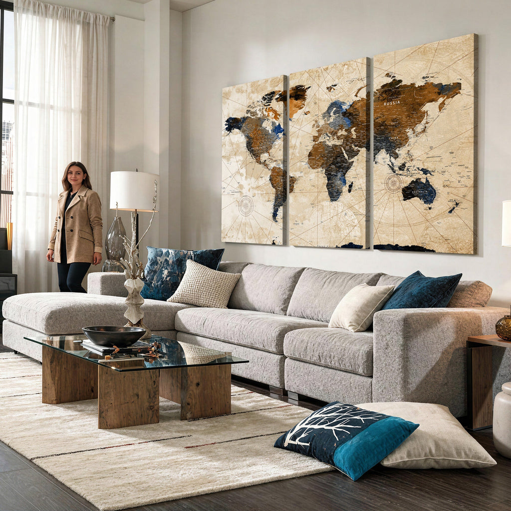 World Map Canvas Art Print | Framed Travel Map Wall Art