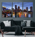Boston Wall Art Canvas Print, Boston City Downtown Night Cityscape