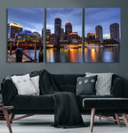 Boston Wall Art Canvas Print, Boston City Downtown Night Cityscape